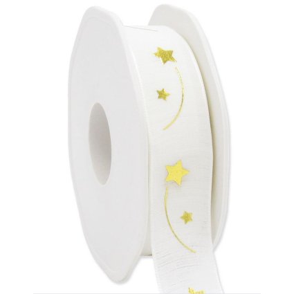 Geschenkband Sternenschweif creme/gold, 22 mm x 15 m