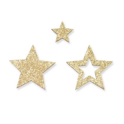 Holzstreusterne mit Glitter in gold