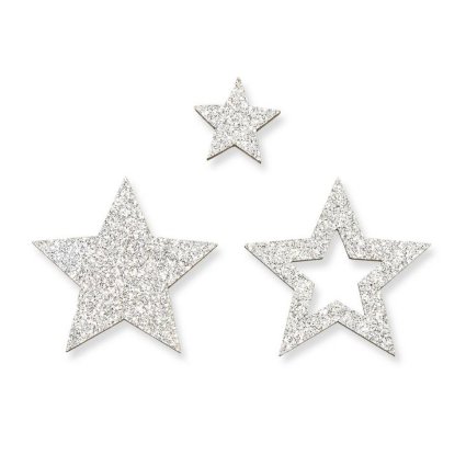 Holzstreusterne mit Glitter in silber
