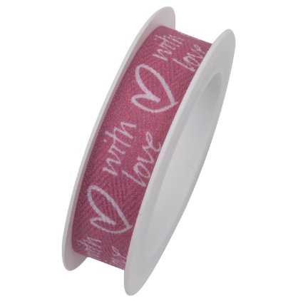 Geschenkband "With Love" pink, 15 mm x 2,5 m