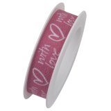 Geschenkband "With Love" pink, 15 mm x 2,5 m