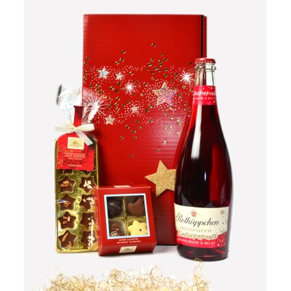 Geschenkset Weihnachten "Rotkäppchen Wintersecco Preiselbeere & Nelke mit Lauensteiner Pralinen"