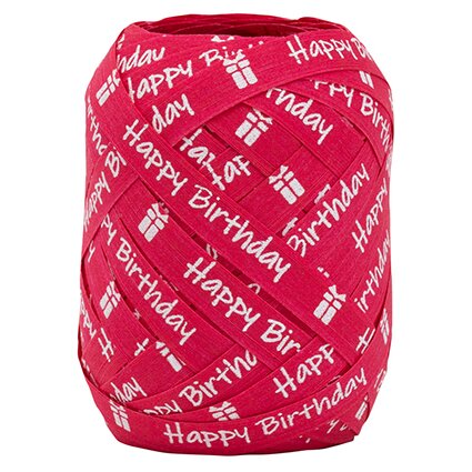 Baumwollband "Happy Birthday" pink, 10 mm x 12 m