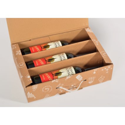 Christmas-Kombi mit Einlage für drei Flaschen Wein/Sekt mit Tragegriff, Präsentkarton
